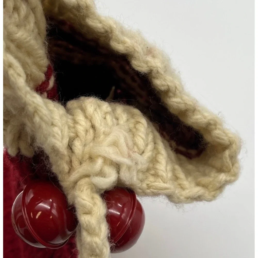 POTTERY BARN Christmas Stocking Red Ivory Chunky Knit‎ Snowflake Bells Holiday